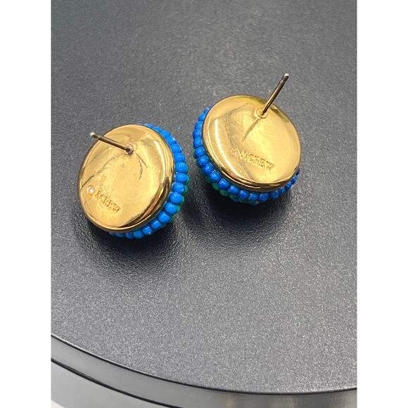 J. Crew Blue Green Seed Beaded Small Round Button Stud Earrings - Picture 6 of 8